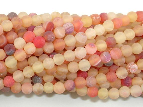 Frosted Matte Agate - Peach, 4mm Round Beads-Agate: Round & Faceted-BeadDirect