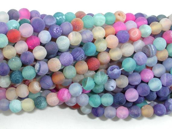 Frosted Matte Agate - Multi color, 4mm Round Beads-Agate: Round & Faceted-BeadDirect