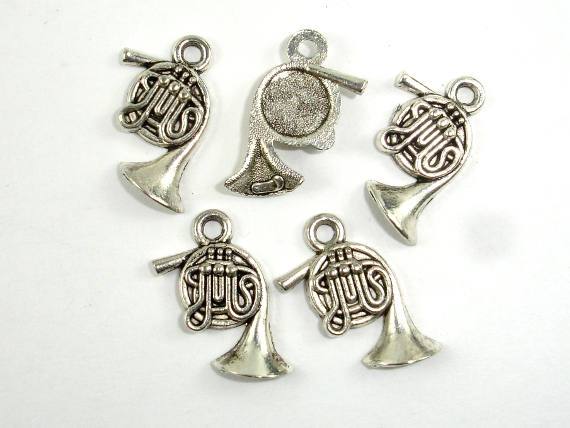 French Horn Charms, Zinc Alloy, Antique Silver Tone-Metal Findings & Charms-BeadDirect