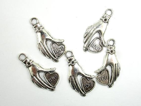 Hand Charms, Zinc Alloy, Antique Silver Tone 10pcs-Metal Findings & Charms-BeadDirect