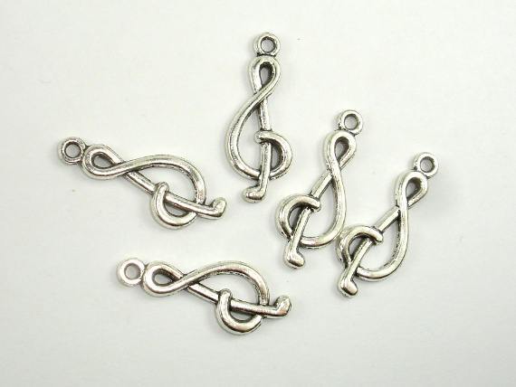 Treble Clef Charms, Zinc Alloy, Antique Silver Tone, 12pcs-Metal Findings & Charms-BeadDirect