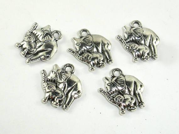 Elephant Charms, Mother and Baby, Zinc Alloy, Antique Silver Tone 8pcs-Metal Findings & Charms-BeadDirect