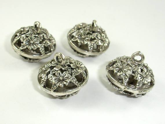 Metal Charms, Hollow Metal Pendant, Zinc Alloy, Antique Silver Tone, 2pcs-Metal Findings & Charms-BeadDirect