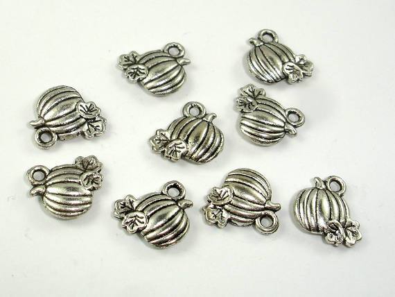 Pumpkin Charms, Zinc Alloy, Antique Silver Tone 20pcs-Metal Findings & Charms-BeadDirect