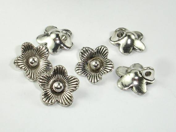 Flower Charms, Zinc Alloy, Antique Silver Tone 10pcs-Metal Findings & Charms-BeadDirect