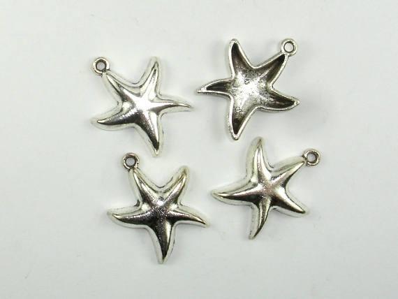 Starfish Charms, Star Pendant, Zinc Alloy, Antique Silver Tone, 6pcs-Metal Findings & Charms-BeadDirect