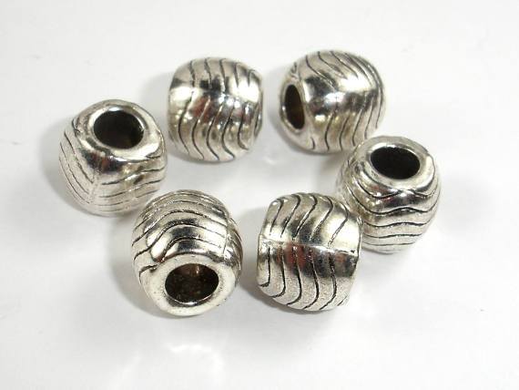Large Hole Metal Round Spacer Beads, Zinc Alloy, Antique Silver Tone, 10mm 10pcs-Metal Findings & Charms-BeadDirect
