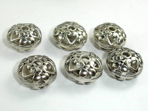 Metal Beads, Metal Hollow Flat Round Spacer, Zinc Alloy, Antique Silver Tone 4pcs-Metal Findings & Charms-BeadDirect