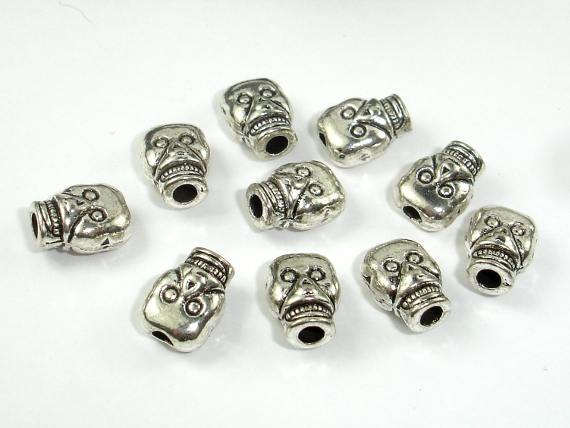 Skull Spacer, Zinc Alloy, Antique Silver Tone, 30pcs-Metal Findings & Charms-BeadDirect