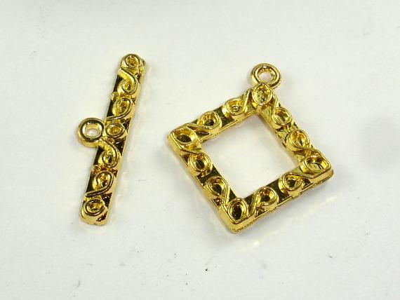 Square Toggle Clasps , Gold Tone, 4 sets-Metal Findings & Charms-BeadDirect
