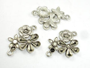 Metal Flower Connector Links, Zinc Alloy, Antique Silver Tone 10pcs-Metal Findings & Charms-BeadDirect