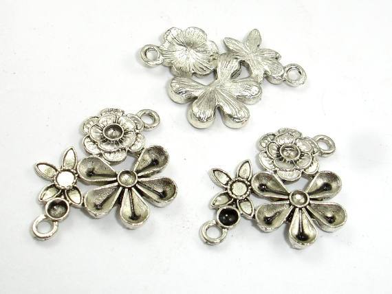 Metal Flower Connector Links, Zinc Alloy, Antique Silver Tone 10pcs-Metal Findings & Charms-BeadDirect