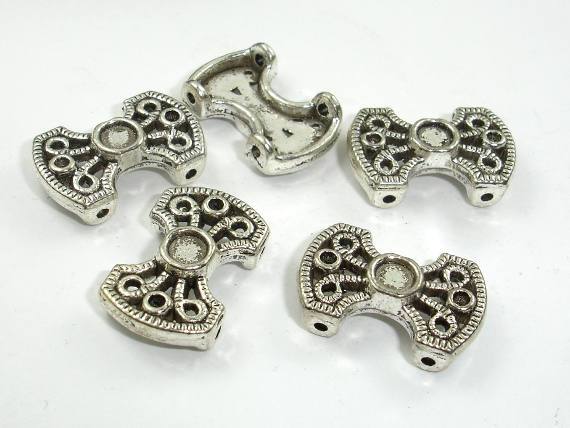2 Hole Spacer, Zinc Alloy, Antique Silver Tone, 13x20mm 10pcs-Metal Findings & Charms-BeadDirect