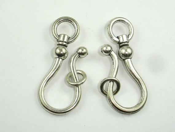 Metal Clasps, Hook and Eye, Antique Silver Tone, Hook 6 sets-Metal Findings & Charms-BeadDirect