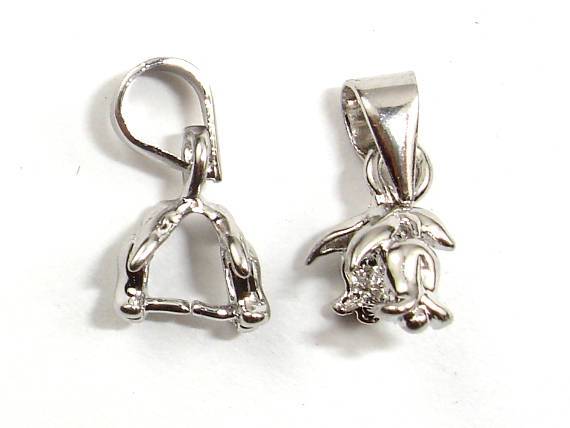 Pinch Bails, Flower Pinch Bail, 18K White Gold Plated 10pcs-Metal Findings & Charms-BeadDirect