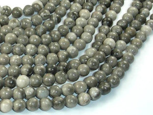 Black Fossil Jasper Beads, 6mm (6.3mm) Round Beads-Gems: Round & Faceted-BeadDirect