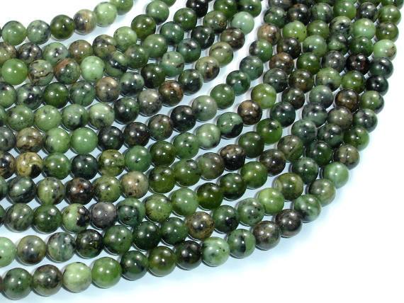 Dendritic Green Jade Beads, 6mm Round Beads-Gems: Round & Faceted-BeadDirect