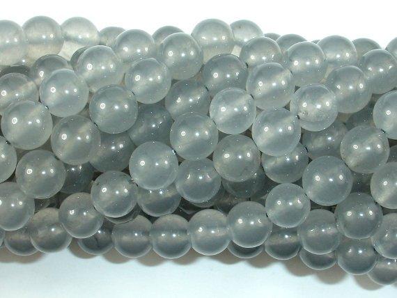 Jade Beads, Light Gray, 8mm Round Beads-Gems: Round & Faceted-BeadDirect
