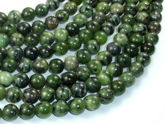 Dendritic Green Jade Beads, 8mm Round Beads-Gems: Round & Faceted-BeadDirect