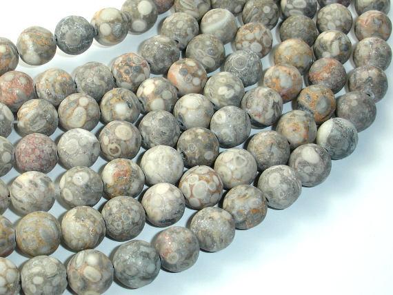 Matte Fossil Jasper Beads, 10mm, Round Beads-Gems: Round & Faceted-BeadDirect