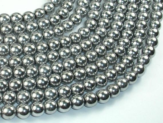 Hematite Beads, Silver, 8mm Round Beads-Gems: Round & Faceted-BeadDirect