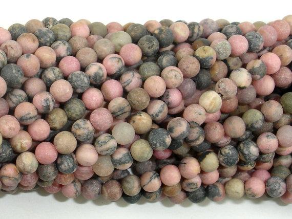 Matte Rhodonite Beads, 4mm, Round Beads-Gems: Round & Faceted-BeadDirect