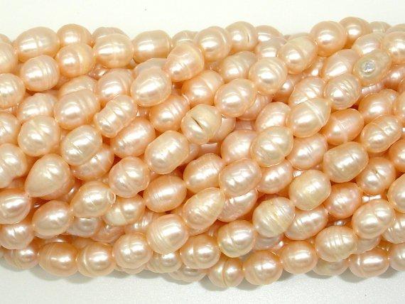 Fresh Water Pearl Beads, Rice, Peach, 6x8mm-Pearls & Glass-BeadDirect