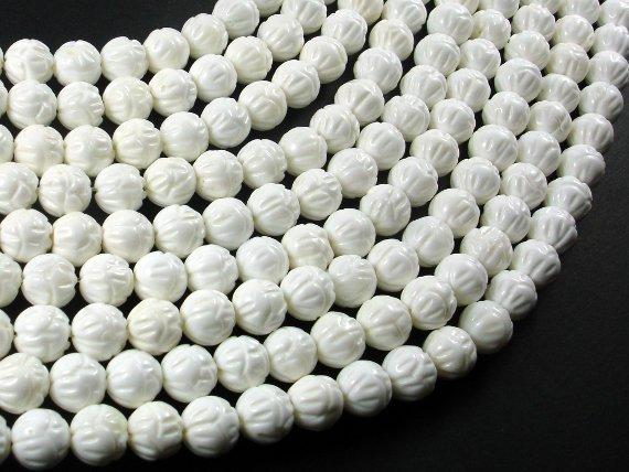 Tridacna Shell Beads, 8mm Carved Lotus Flower Round Beads-Gems: Round & Faceted-BeadDirect