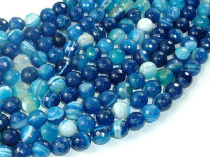 Banded Agate Beads, Striped Agate, Blue, 8mm Faceted Round Beads-Gems: Round & Faceted-BeadDirect
