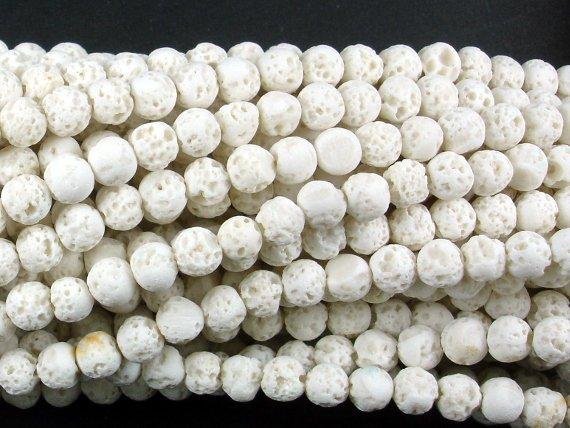 White Lava Beads, 4mm (4.5mm) Round Beads-Gems: Round & Faceted-BeadDirect