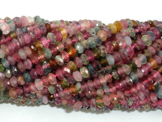 Watermelon Tourmaline Beads, 2x3.8mm Faceted Rondelle-Gems: Round & Faceted-BeadDirect