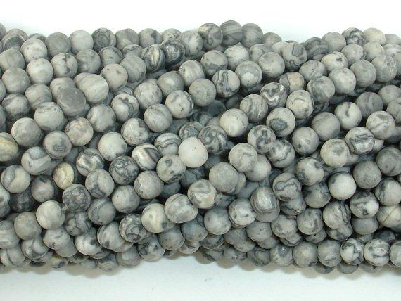 Matte Gray Picture Jasper Beads, 4mm Round Beads-Gems: Round & Faceted-BeadDirect