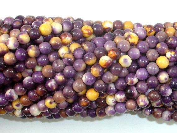 Rain Flower Stone, Purple, Yellow, 4mm Round Beads-Gems: Round & Faceted-BeadDirect