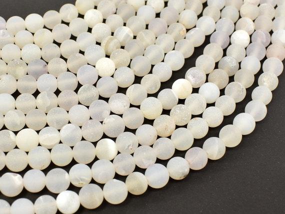 Druzy Agate Beads, White Geode Agate Beads, 6mm Round Beads-Gems: Round & Faceted-BeadDirect