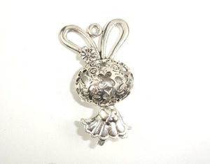 Metal Charms - Animal Bunny Pendant, Zinc Alloy, Antique Silver Tone, 2pcs-Metal Findings & Charms-BeadDirect