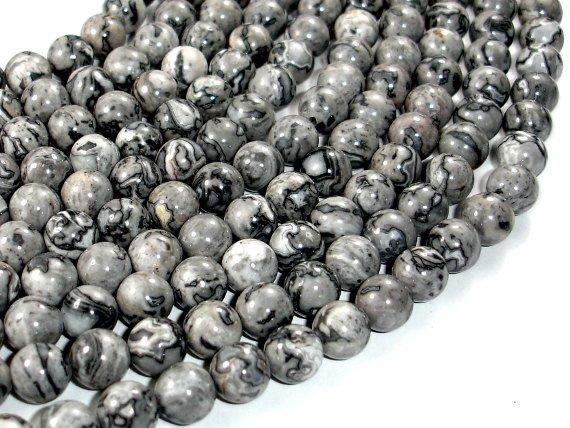 Gray Picture Jasper Beads, Round, 8mm-Gems: Round & Faceted-BeadDirect