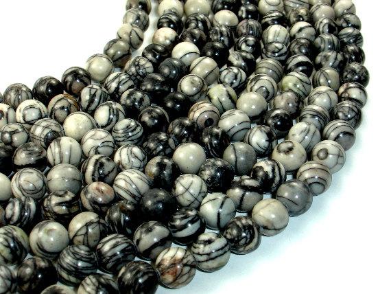 Black Line Jasper, Silk Stone, Spider Web Jasper Round, 10mm beads-Gems: Round & Faceted-BeadDirect