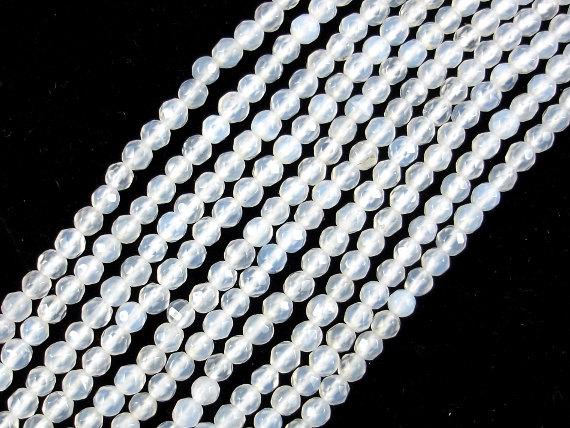 White Agate Beads, Faceted Round, 4mm-Agate: Round & Faceted-BeadDirect