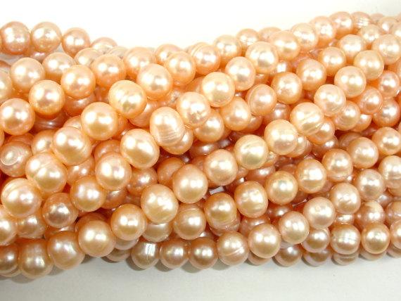 Fresh Water Pearl Beads, Peach, Potato, 8mm-9mm-Pearls & Glass-BeadDirect