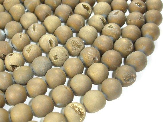 Druzy Agate Beads, Geode Beads, Matte Dark Golden Brown, 14mm-Agate: Round & Faceted-BeadDirect