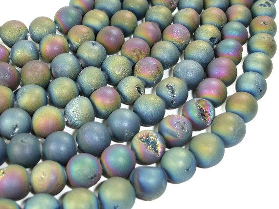 Druzy Agate Beads, Geode Beads, Matte Peacock, 12mm-Agate: Round & Faceted-BeadDirect
