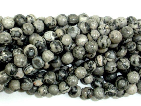 Gray Picture Jasper Beads, Round, 4mm-Gems: Round & Faceted-BeadDirect