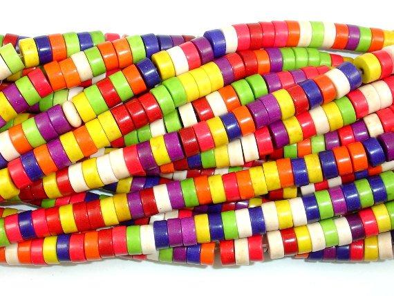 Howlite Beads, Multicolored, Heishi, 3 x 6mm-Gems:Assorted Shape-BeadDirect