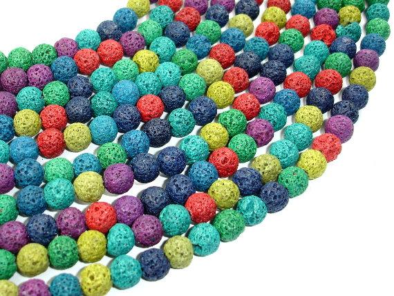 Lava Beads, Multicolored, Round, 8mm-Gems: Round & Faceted-BeadDirect