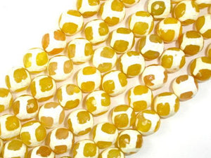 Tibetan Agate Beads, Yellow 12mm Faceted Round Beads-Agate: Round & Faceted-BeadDirect