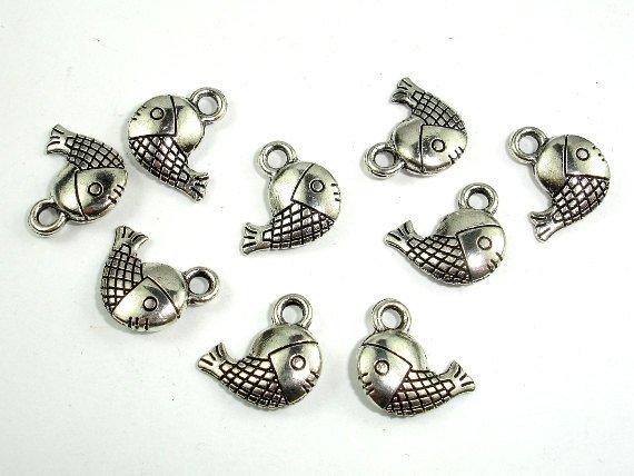 Fish Charms, Zinc Alloy, Antique Silver Tone 30pcs-Metal Findings & Charms-BeadDirect