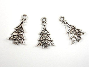 Christmas Tree Charms, Zinc Alloy, Antique Silver Tone 10pcs-Metal Findings & Charms-BeadDirect