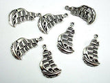 Sail Boat Charms, Zinc Alloy, Antique Silver Tone, 12x22mm 20pcs-Metal Findings & Charms-BeadDirect