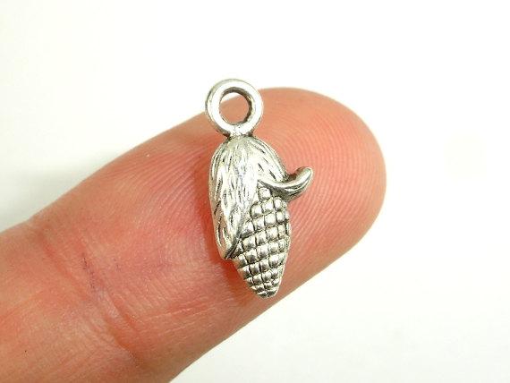 Corn Charms, Zinc Alloy, Antique Silver Tone, 7x14 mm 20pcs-Metal Findings & Charms-BeadDirect