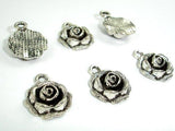 Rose Charms, Zinc Alloy, Antique Silver Tone, 14 x 17mm 10pcs-Metal Findings & Charms-BeadDirect